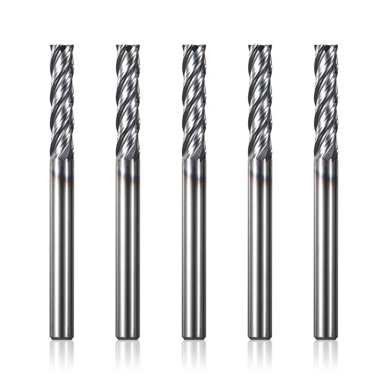 4-Flute Flat-End CNC End Mills – 1/4″ Shank Router Bits, 5-Piece Set for Precision Milling
