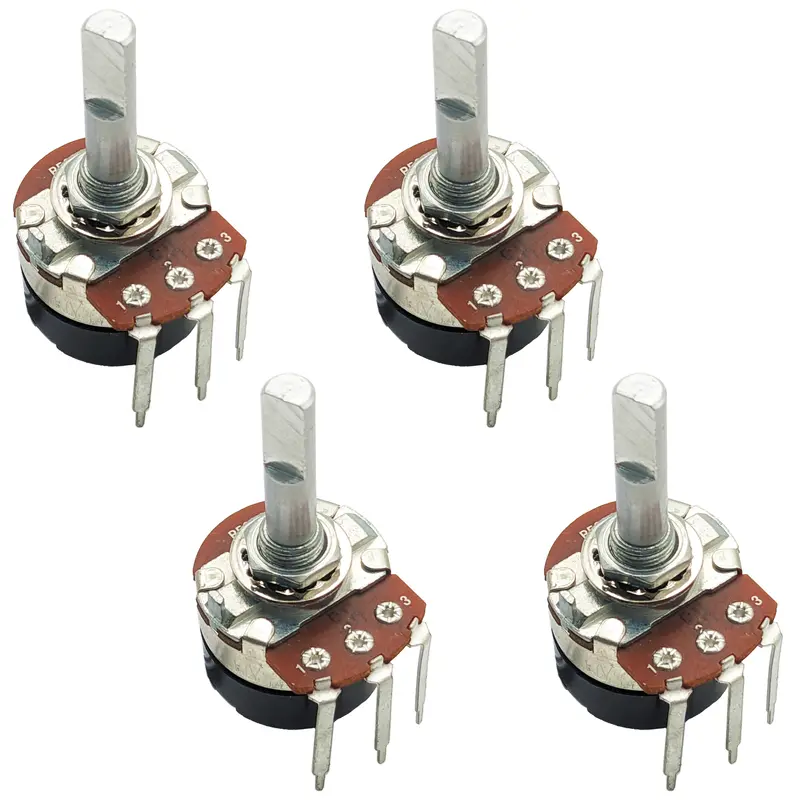 4-Pack 1/2-Watt 500KΩ Panel-Mount Potentiometer – Single-Turn, Round Shaft