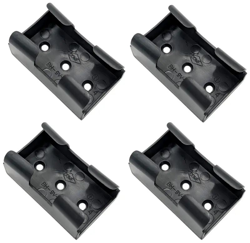 4-Pack 9V Battery Holder — Compact Plastic Cradle Without Terminals (1.92″ × 1.13″ × 0.77″)