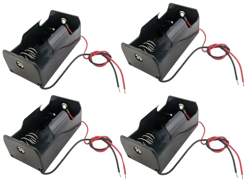 4-Pack Single D-Cell Battery Holder – Compact Plastic Housing with Integrated Wire Leads