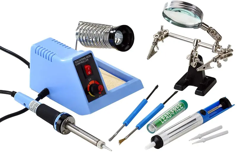 48W Adjustable-Temperature Soldering Station Kit with Helping Hand & Accessories