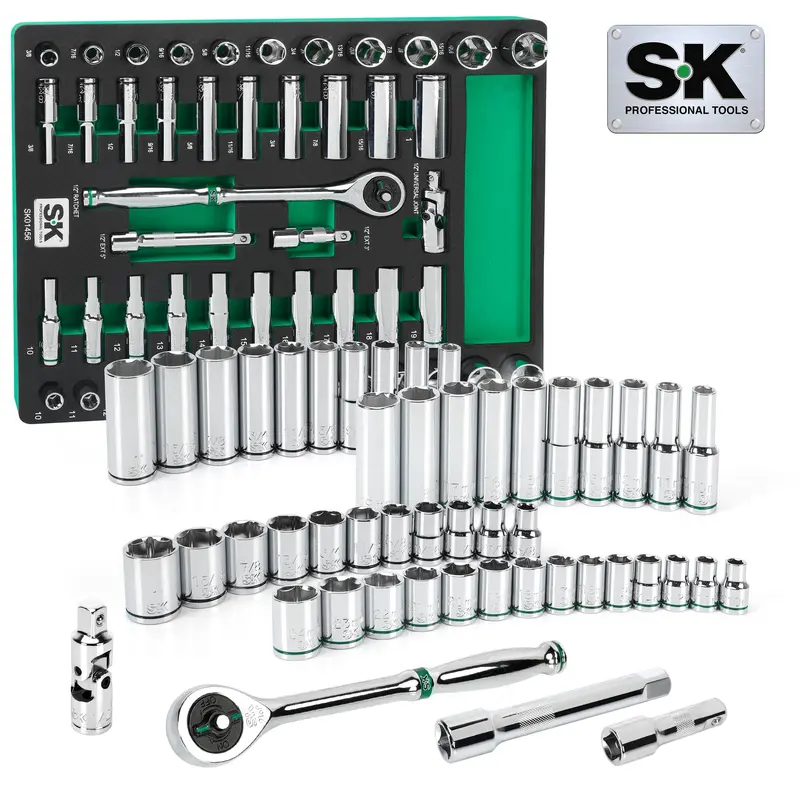 49-Piece 1/2″ Drive Chrome Socket Set – SAE & Metric, Standard & Deep, 6-Point