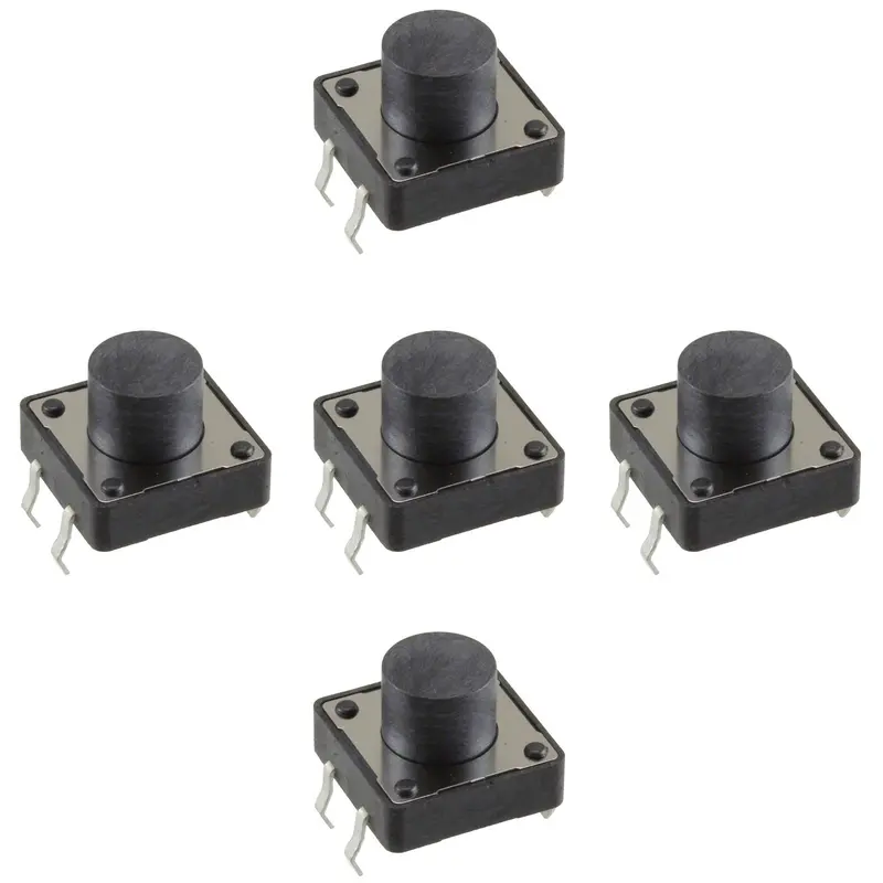5-Pack 12mm Square Tactile Momentary Switch – Low-Current 12V Design, 1.5mm Actuator