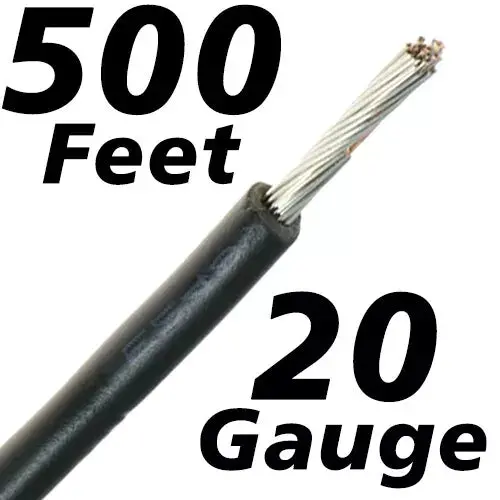 500-Foot Black 20 AWG Stranded Tinned Copper Hook-Up Wire with PVC Insulation