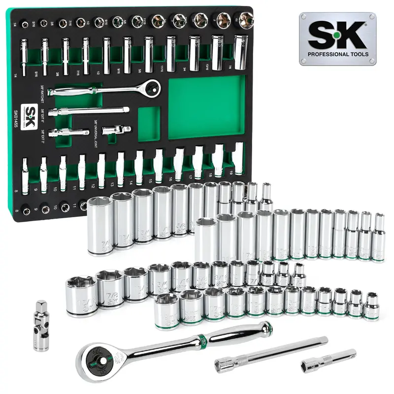 51-Piece 3/8″ Drive Chrome Socket Set – SAE & Metric, Standard & Deep, 6-Point