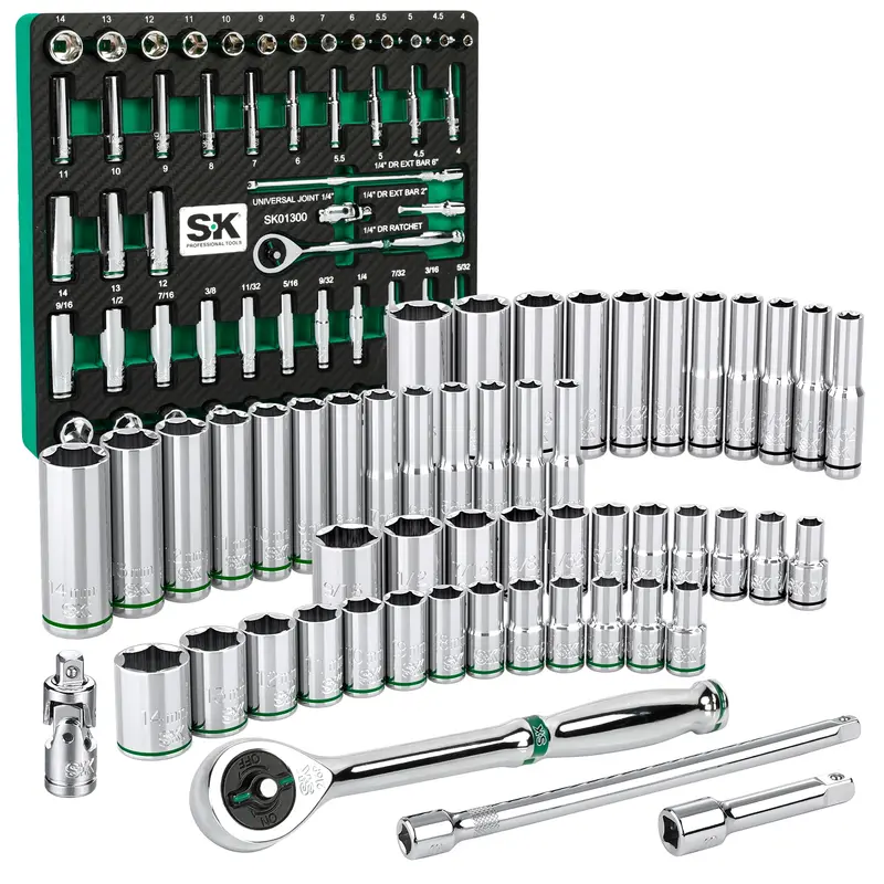 52-Piece 1/4″ Drive Chrome Socket Set – SAE & Metric, Shallow & Deep, 6-Point