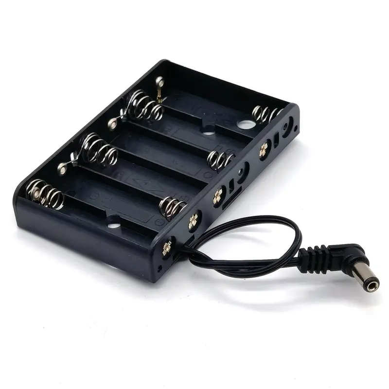 6-AA Battery Holder with Integrated Barrel Jack Connector