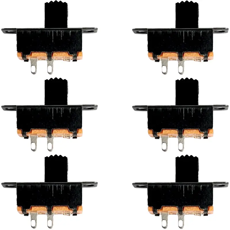 6-Count Mini SPST Slide Switches – 15mm Low-Profile, 2-Terminal Solder Lug Design