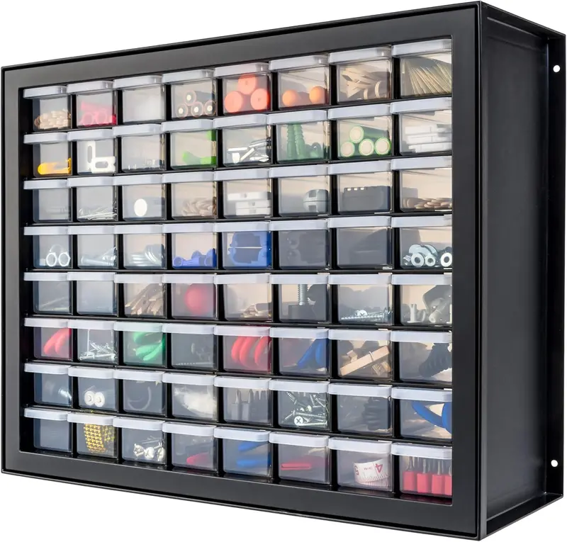 64-Drawer Heavy-Duty Plastic Parts Organizer – Black, Ideal for Hardware, Electronics & Crafts