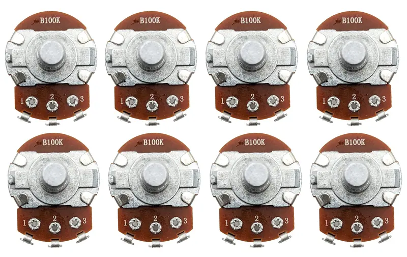 8-Pack 100KΩ Round-Shaft Potentiometers – 1/2W Single-Turn Panel Mount Variable Resistors