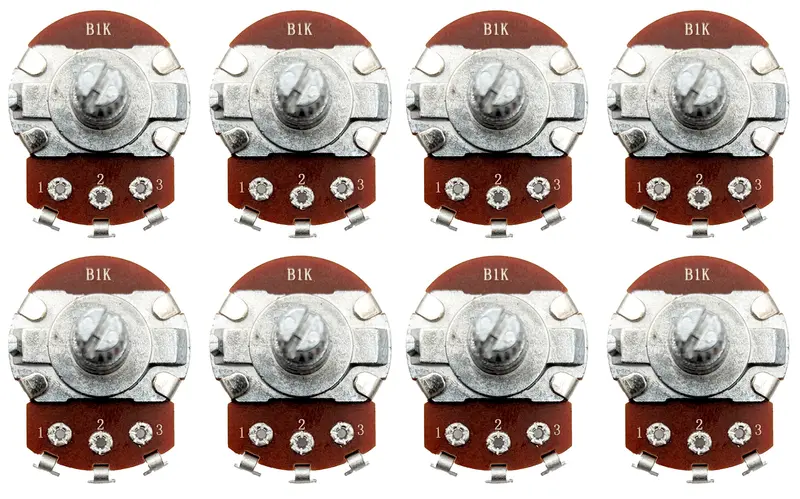 8-Pack 1KΩ Serrated-Shaft Potentiometers – 1/2W Single-Turn Panel Mount Control Knobs