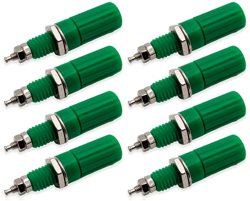 8-Pack Green 5-Way Insulated Binding Posts – Banana & Spade Lug Compatible