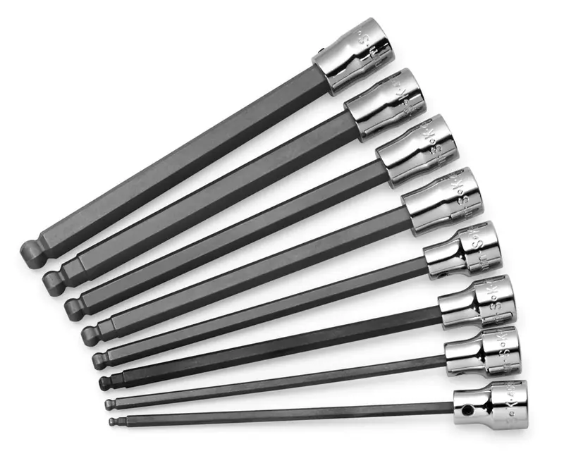 8-Piece 3/8″ Drive Metric Long Ball Hex Bit Sockets – Deep Access Capability