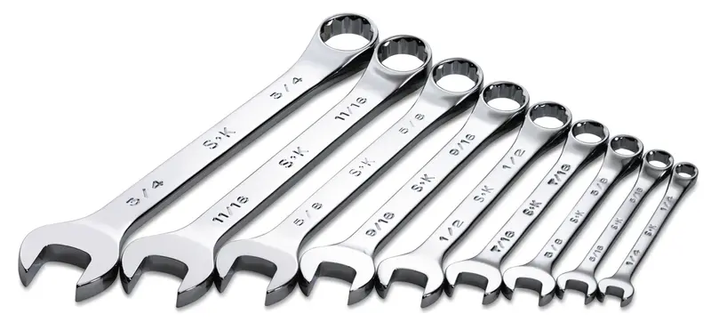 9-Piece SuperKrome Fractional Dual-Profile (6 & 12-Point) Combination Wrench Set