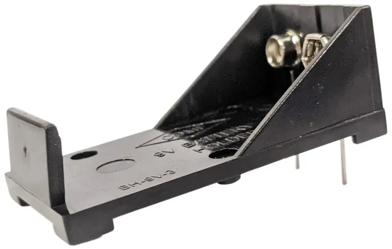 9V Battery Holder with PC Board Leads — Compact Plastic Enclosure (2.12″ × 1.18″ × 0.81″)