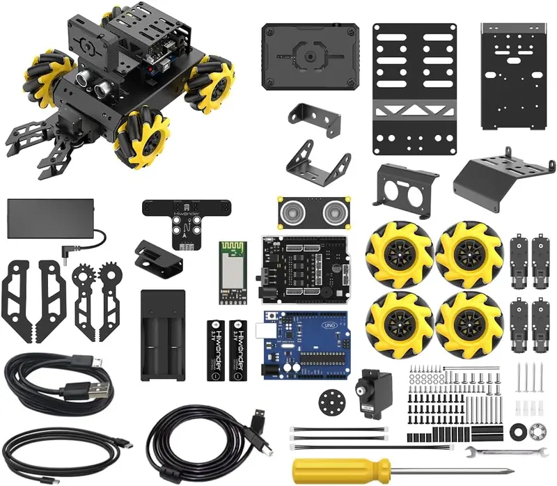 AI-Powered Arduino Robot Car Kit – Vision Recognition, Obstacle Avoidance, Gripper Arm & STEM Coding Support