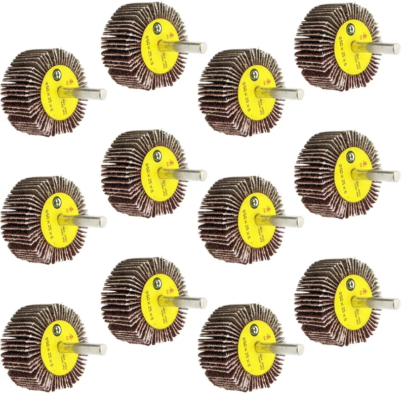 Aluminum Oxide Flap Wheels – 12-Pack, 2″ × 1″ × ¼”, 80 Grit, Fits Standard Drill Chucks