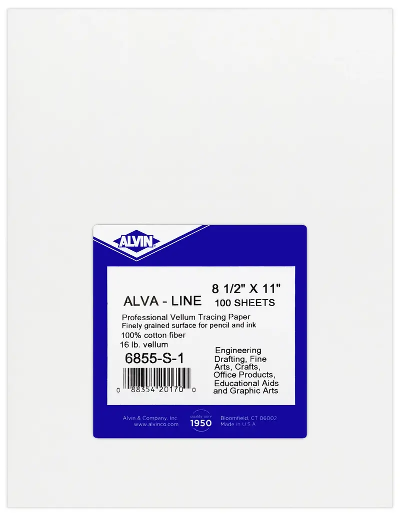 Alvin Alva-Line Tracing Paper Pack — 100 Sheets, 8.5″ × 11″, Vellum Finish, Smudge-Resistant