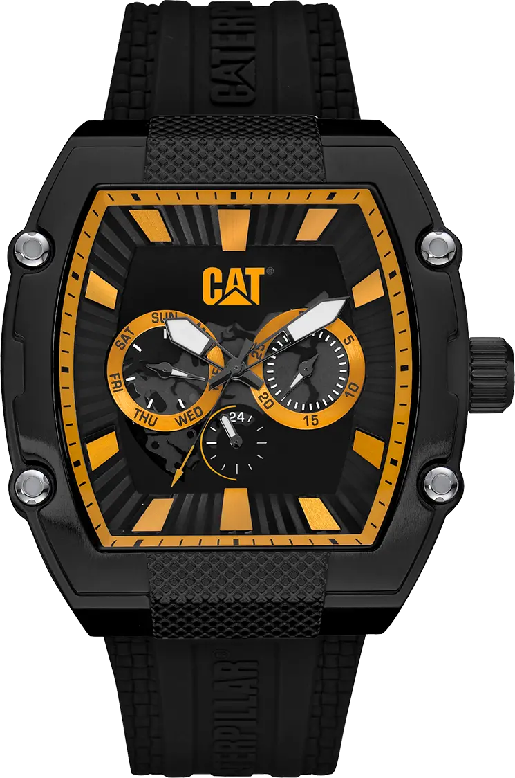 Barrell Black and Yellow Dial Watch with Black Silicone Strap