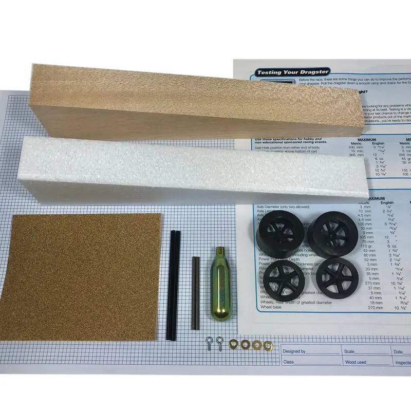 Basswood CO₂ Dragster Build Kit — STEM Racing Project with Instructions, Parts & Assembly Guide