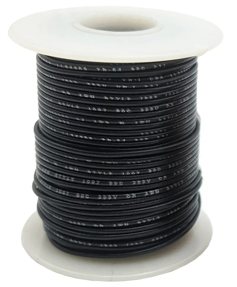 Black 24 AWG Solid Hook-Up Wire – 100-Foot Spool, PVC-Insulated, 300V Rated