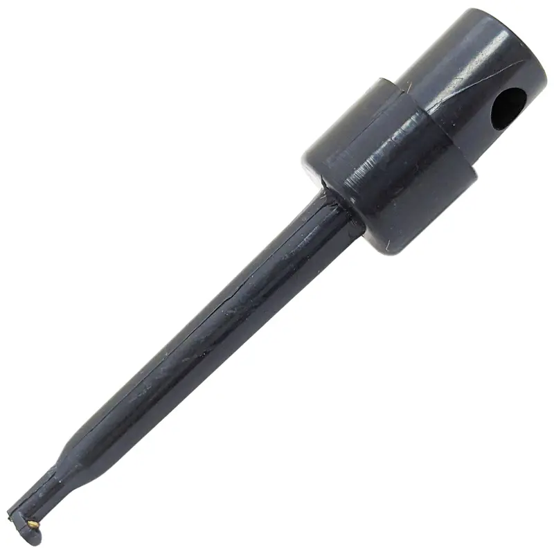 Black Mini Spring-Loaded Hook Probe – Compact Test Lead Connector for Electronics Prototyping