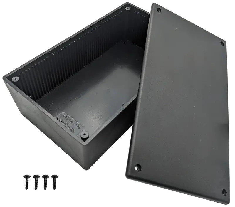 Black Plastic Project Enclosure – 7.5 × 4.25 × 2.25 Inches with Lid & Mounting Screws