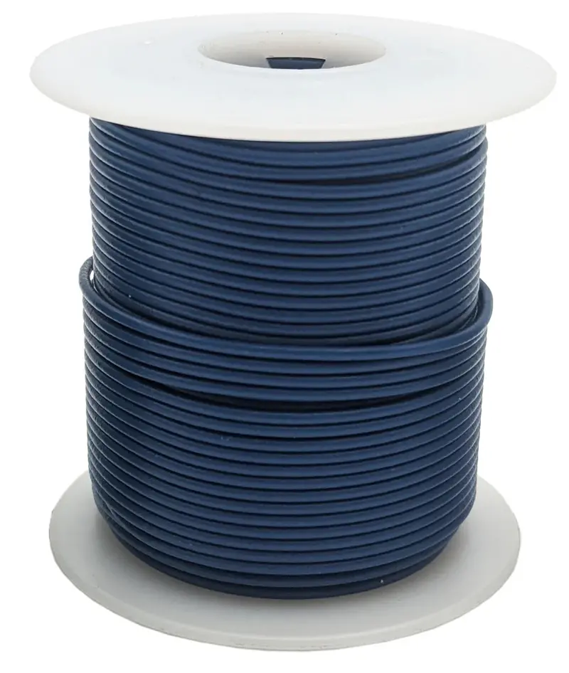 Blue 24 AWG Solid-Core Hook-Up Wire – 100-Foot Roll, Tinned Copper, PVC-Insulated, 300V