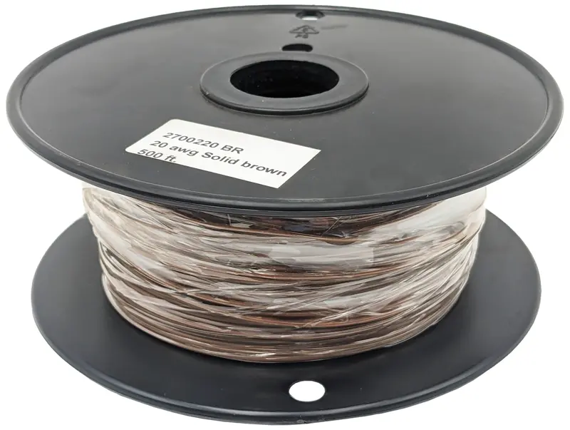 Brown 22 AWG Solid Hook-Up Wire – 500-Foot Tinned Copper PVC-Insulated Spool