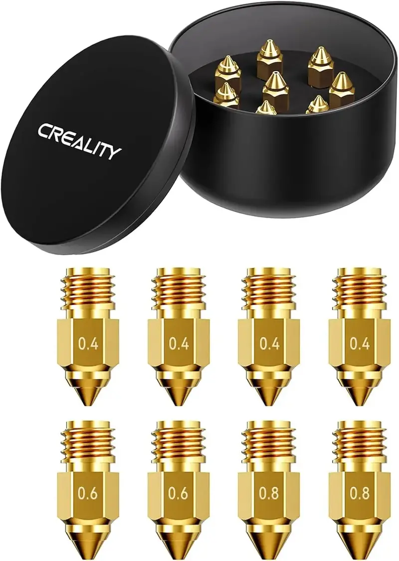 Creality Ender-5 Max Brass Nozzle Kit – Set of 8 (0.4mm/0.6mm/0.8mm), High-Conductivity, Clog-Resistant Nozzles for PLA, ABS, TPU, PETG, PA, and PC