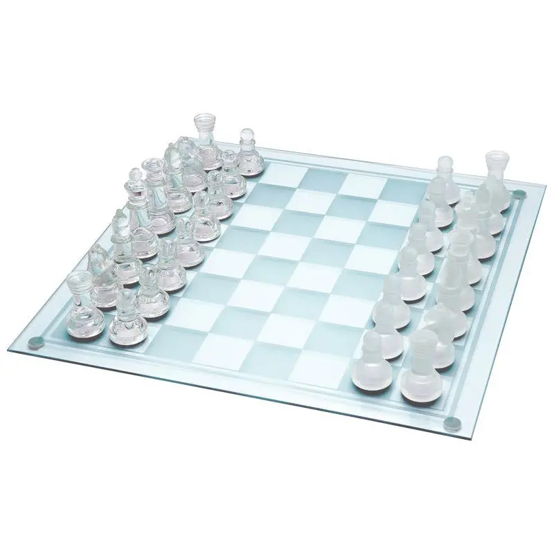 Elegant Glass Chess Set – Handcrafted Transparent Pieces with Wooden Board