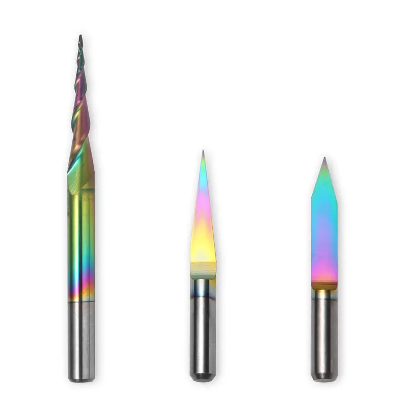 EM03A V-Shaped End Mills – Chromatic-Coated, 1/8″ Shank, 3-Piece Metal Carving Milling Set