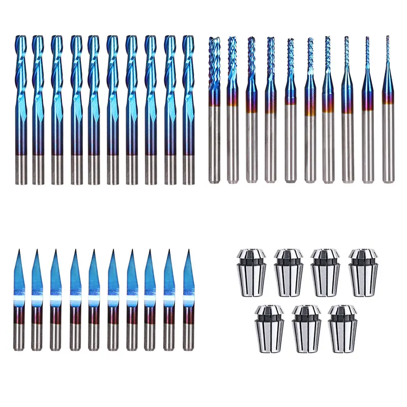 Essential CNC End Mill Bundle — 37-Piece Set, 0.8–3.0mm, V20 Geometry, 2-Flute Flat Nose, ER11 Collet Compatible