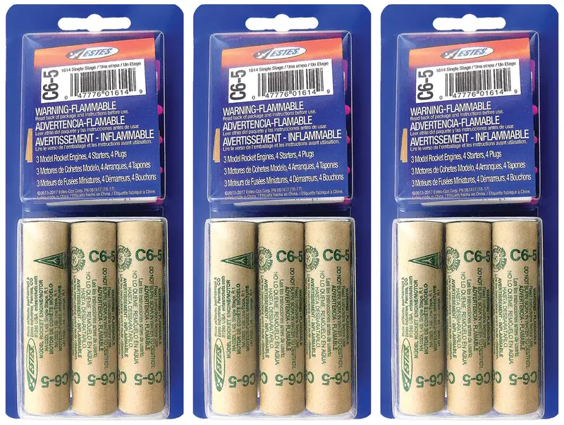 Estes C6-5 Model Rocket Engine Pack – Three Sets (9 Total) with Igniters & Plugs for Reliable Launch Performance (Part #1614PK3)