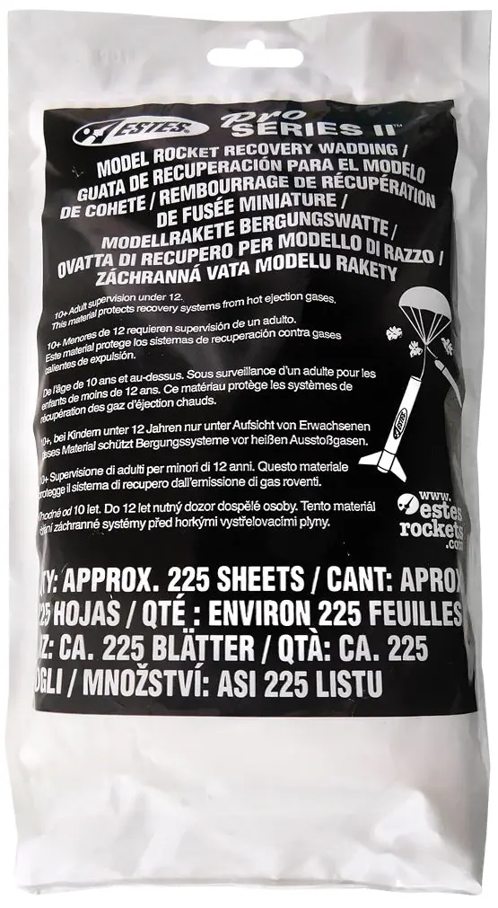 Estes Pro Series II Rocket Recovery Wadding – 216 Sheets (Part #3556)