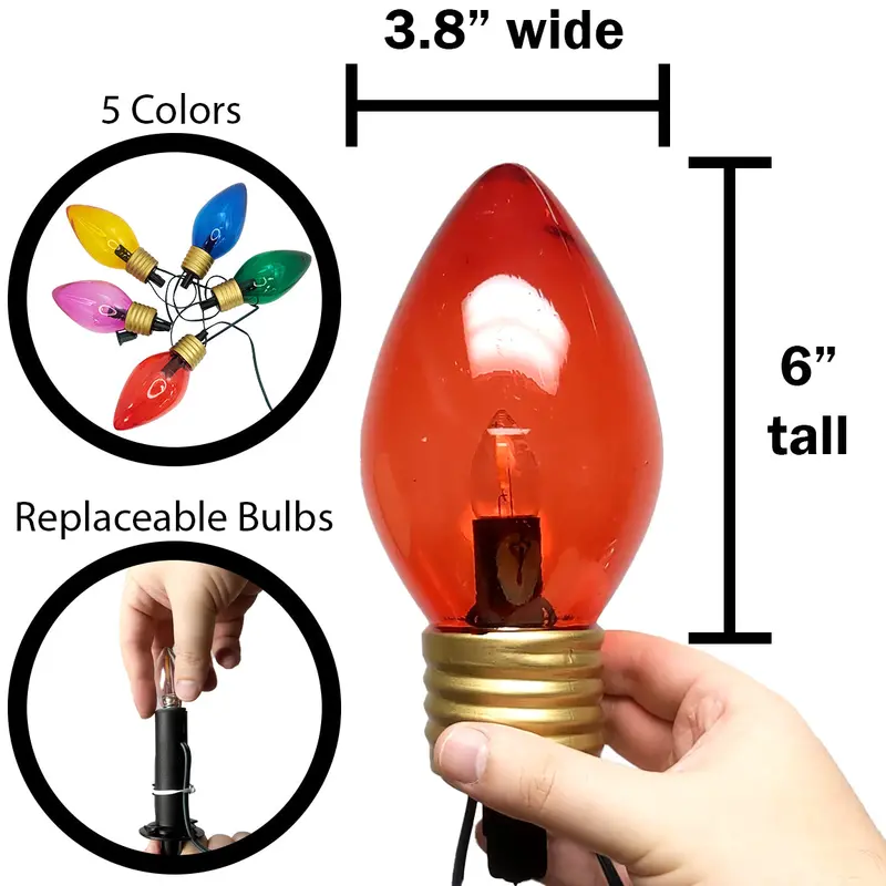 Extra-Large 7.5-Inch Outdoor/Indoor Christmas Walkway & Hanging Lights – 5-Color LED String (Red, Green, Blue, Yellow, Purple) with Removable Stakes and 7-Foot Connectable Cord