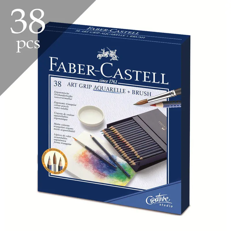 Faber-Castell ART GRIP AQUARELLE Watercolor Pencils – Professional Studio Box (38 Count)