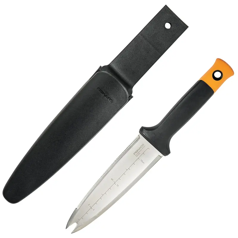 Fiskars Hori Knife with Sheath – Dual-Tip Garden Trowel & Soil Fork Combo