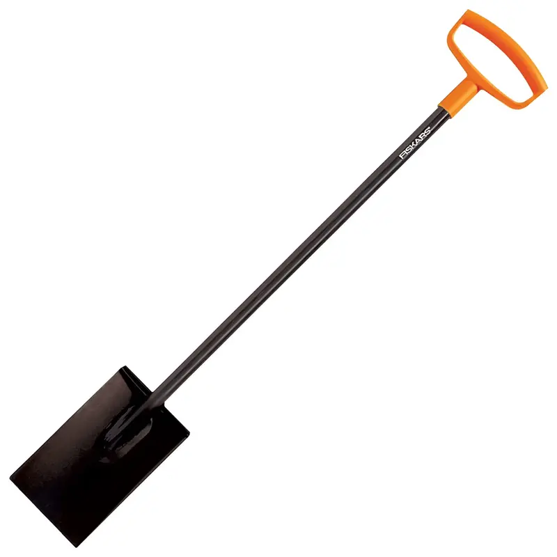 Fiskars Square Garden Spade – Heavy-Duty Steel Blade, 48-Inch D-Handle, Black/Orange Finish