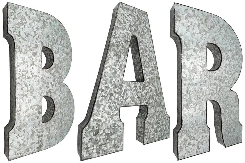 Galvanized Metal BAR Wall Letters – 20″ Tall, Rustic Silver Finish, Farmhouse Décor