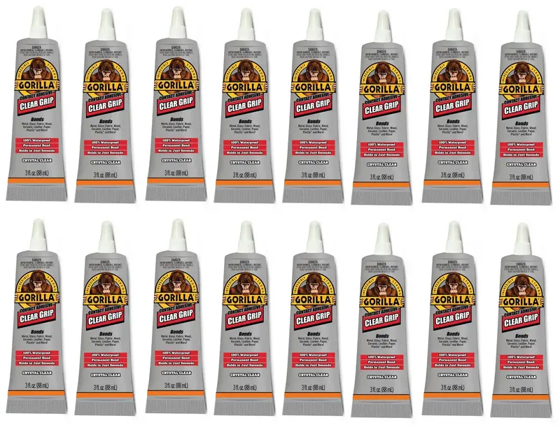 Gorilla Clear Grip Waterproof Contact Adhesive – 16 Mini Tubes (0.2 oz Each)