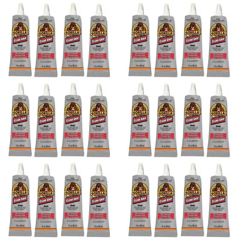 Gorilla Clear Grip Waterproof Contact Adhesive – 24 Mini Tubes (0.2 oz Each)