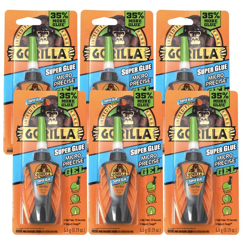 Gorilla Micro-Precise Super Glue Gel – 6-Pack, 5.5 g Tubes with Anti-Clog Tips