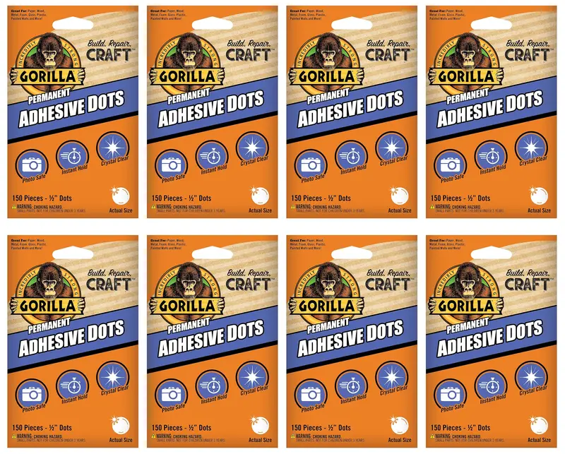 Gorilla Permanent Double-Sided Adhesive Dots – 1,200 Count (0.5″ Diameter)