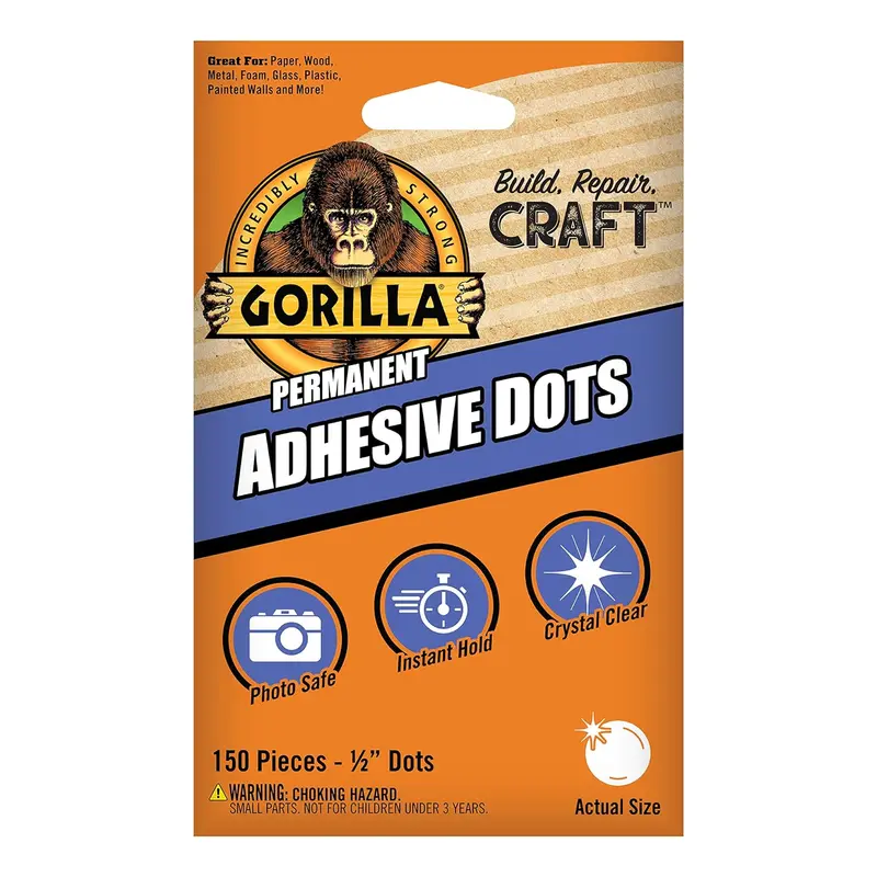 Gorilla Permanent Double-Sided Adhesive Dots – 150 Count (0.5″ Diameter)