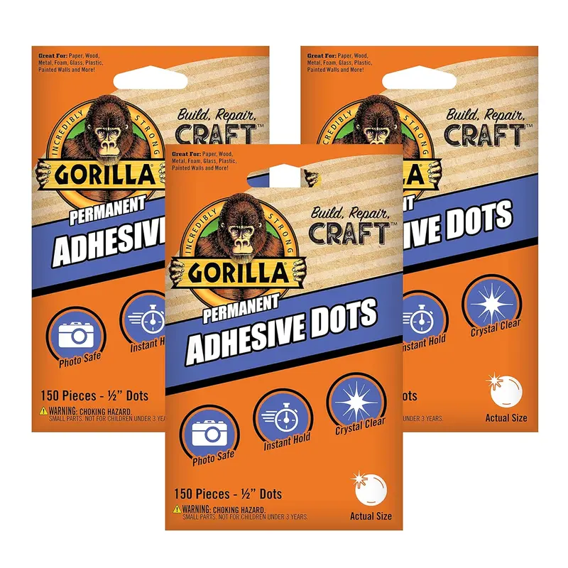 Gorilla Permanent Double-Sided Adhesive Dots – 450 Count (0.5″ Diameter)