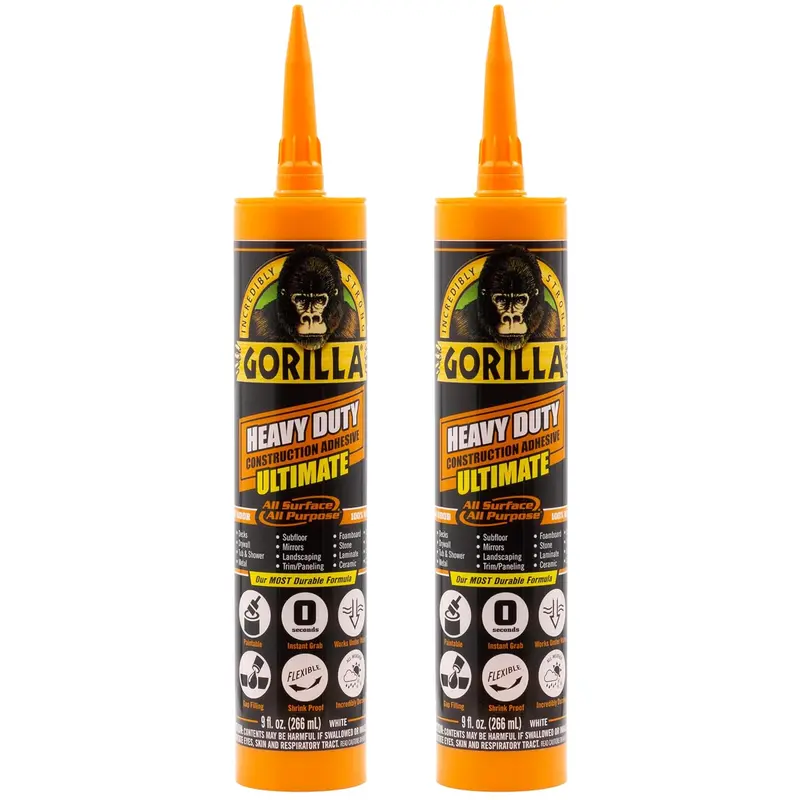Gorilla Ultimate Construction Adhesive – 2-Pack (9 oz Cartridges, White)