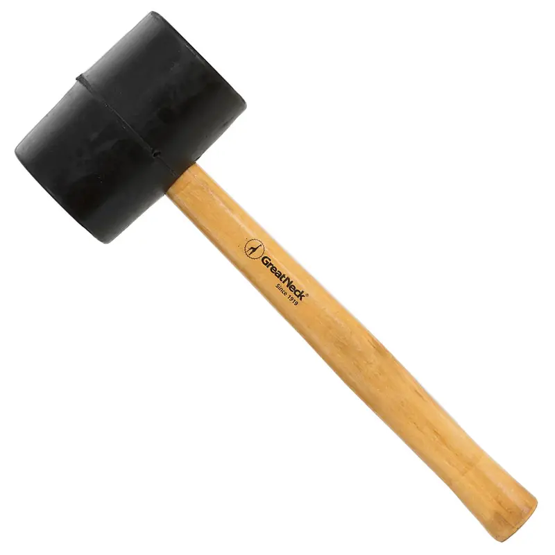 GreatNeck 32 oz Dual-Face Rubber Mallet – Polished Hardwood Handle, Non-Marring Heads for Construction & Auto Work (RM32)
