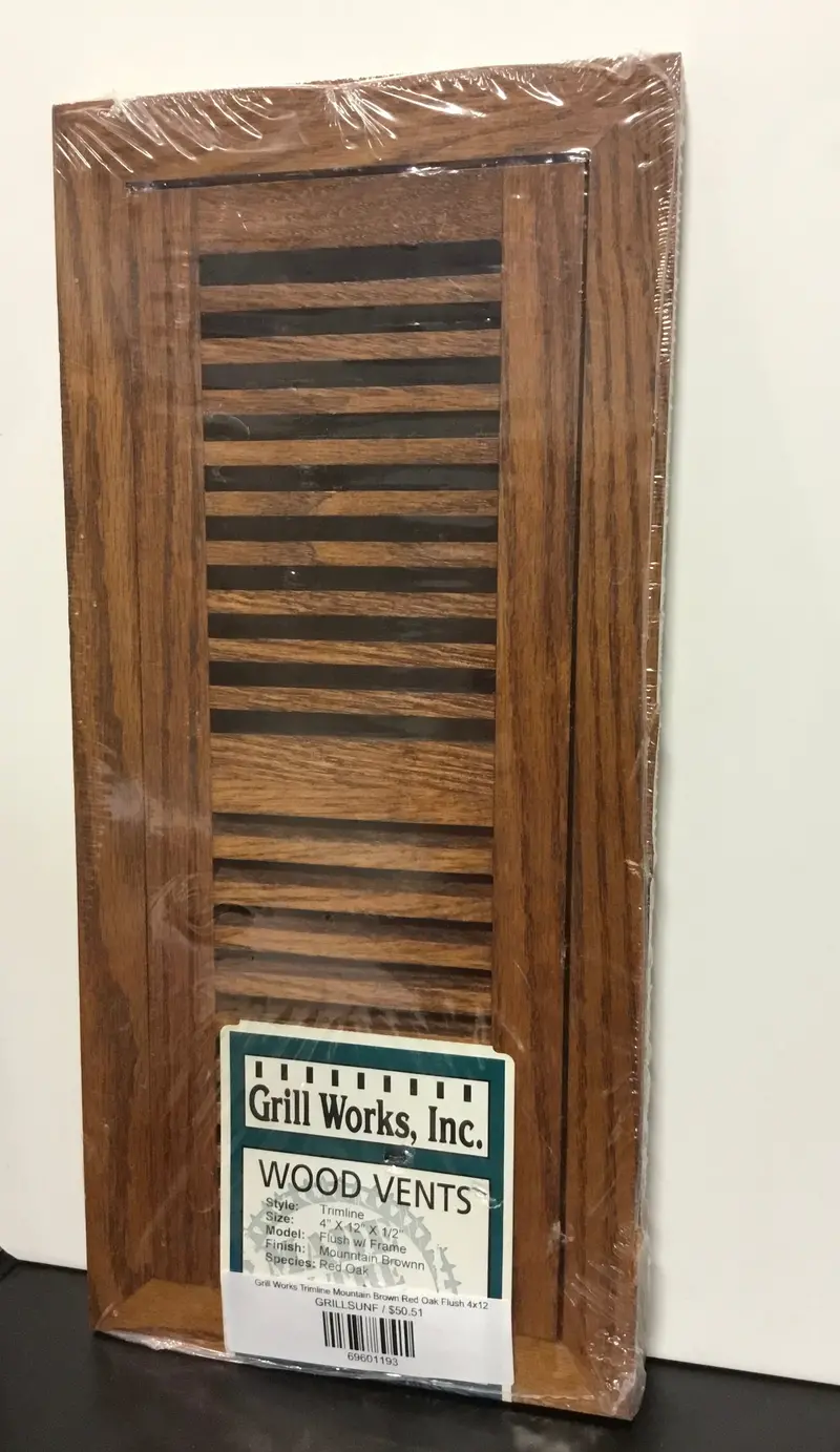 Grill Works Trimline Mountain Brown Red Oak Vent – 4″ x 12″, Flush-Mount Design