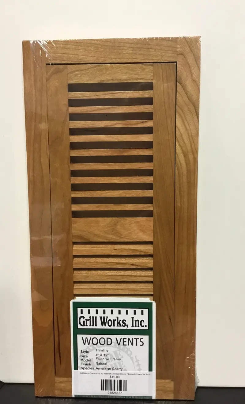 Grill Works Trimline Natural American Cherry Air Vent – 4″ x 12″, Flush-Mount Design